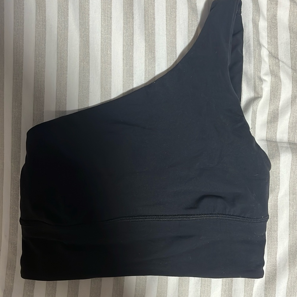 Black Lululemon one shoulder crop
